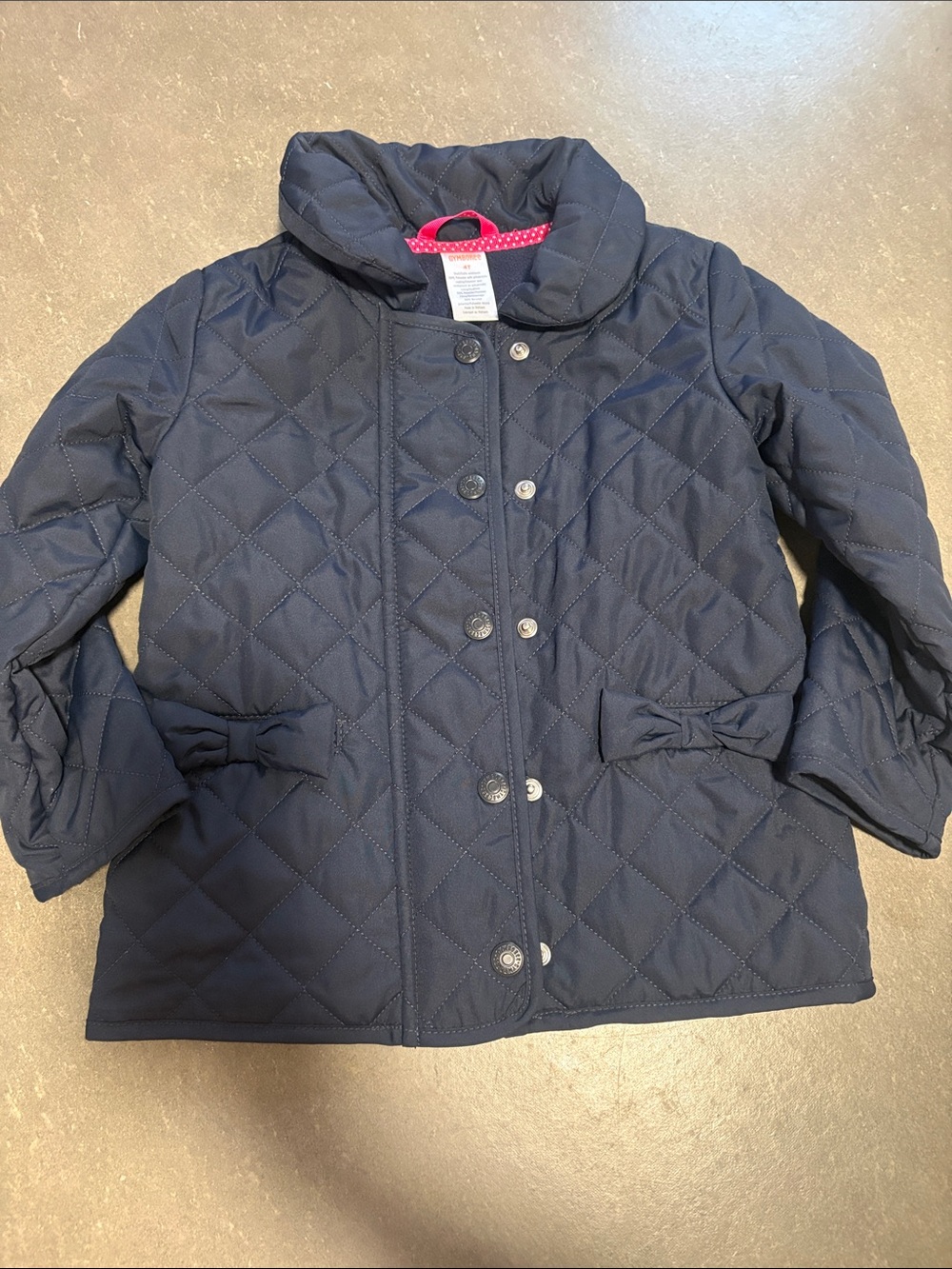 Gymboree Navy Quilted Puffer Jacket with Pocket Bows Toddler size 4T